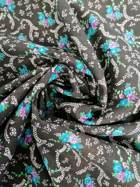 100% Vintage Cotton - Black/White/Blue/Purple/Green - 36" Wide - Sold By the Metre