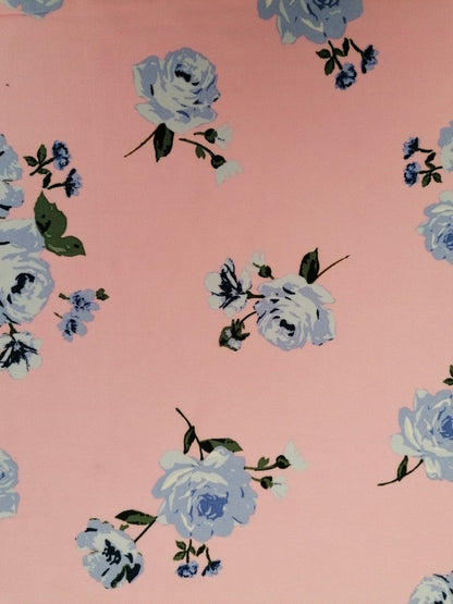 Viscose - Floral - Pink/Lilac/Blue - 53" Wide - Sold By the Metre