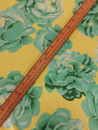 Poly Lycra - Floral - Yellow/Green - 58" Wide - Sold By the Metre