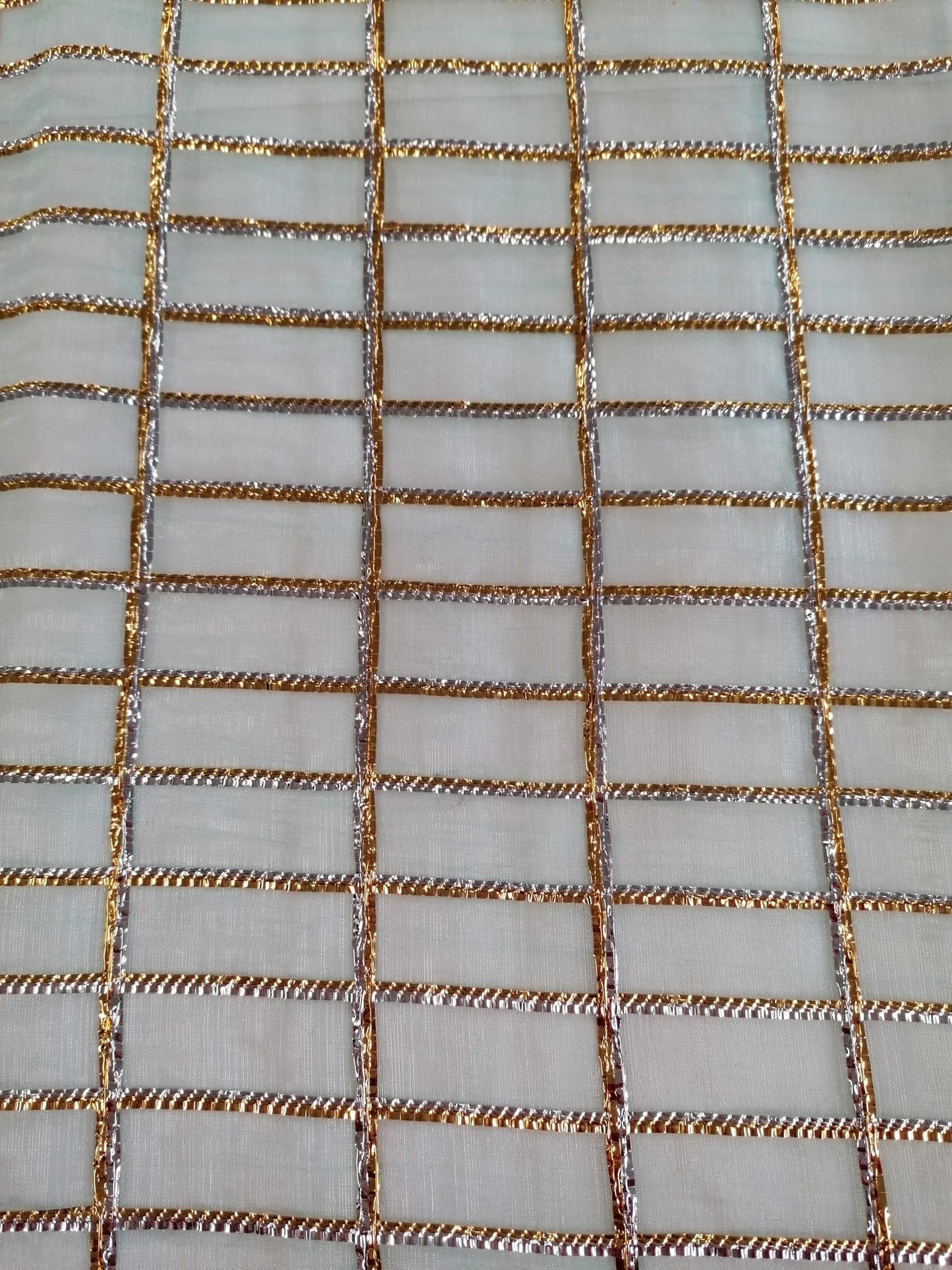 Polyester Voile Lurex - Green/Silver/Gold - 40" Wide - Sold By the Metre