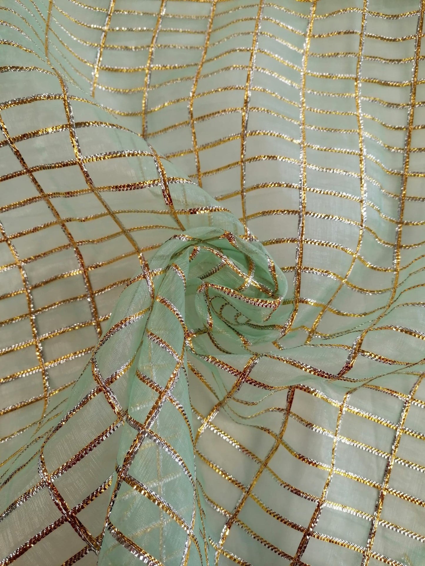 Polyester Voile Lurex - Green/Silver/Gold - 40" Wide - Sold By the Metre