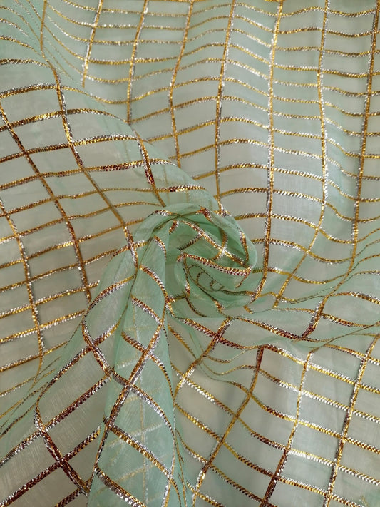 Polyester Voile Lurex - Green/Silver/Gold - 40" Wide - Sold By the Metre