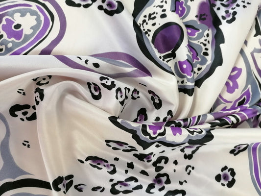 Poly Satin - Cream/Black/Purple - 57" Wide - Sold By the Metre
