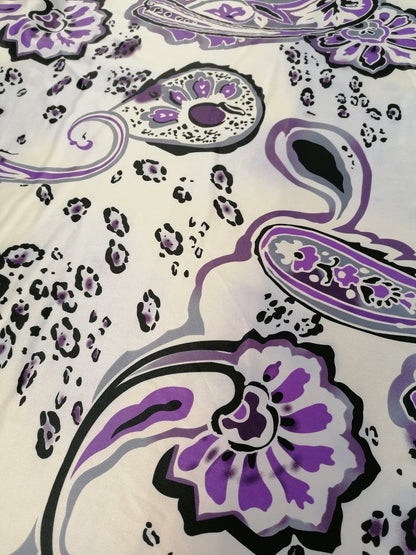 Poly Satin - Cream/Black/Purple - 57" Wide - Sold By the Metre