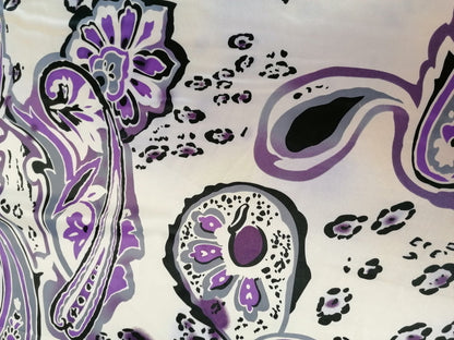 Poly Satin - Cream/Black/Purple - 57" Wide - Sold By the Metre