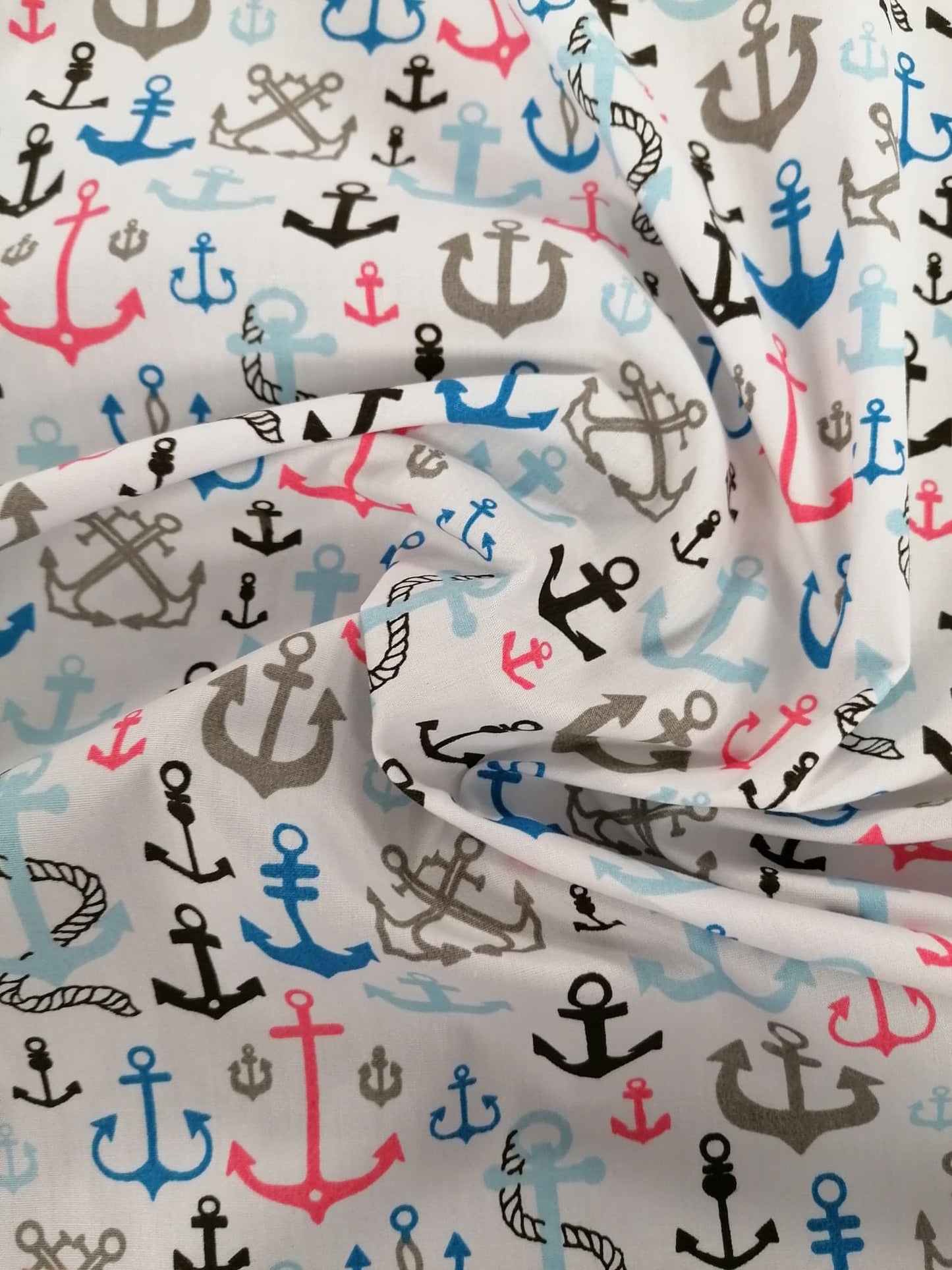 100% Organic Cotton - White/Pink/Blue - 45" Wide - Sold By The Metre