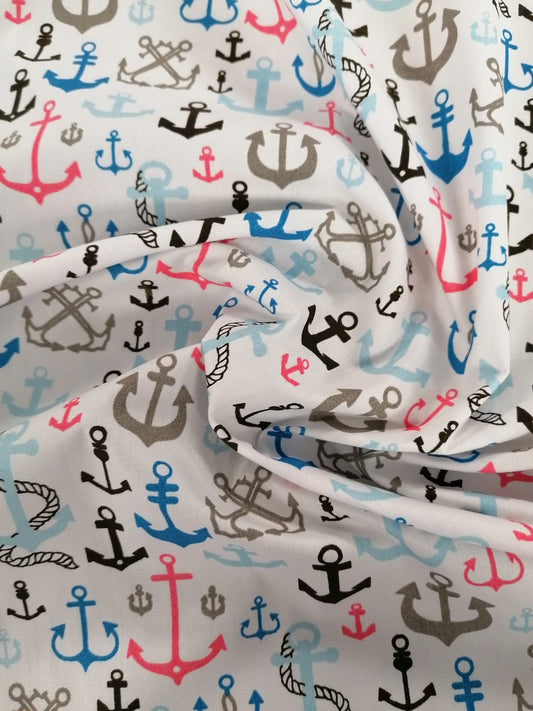 100% Organic Cotton - White/Pink/Blue - 45" Wide - Sold By The Metre