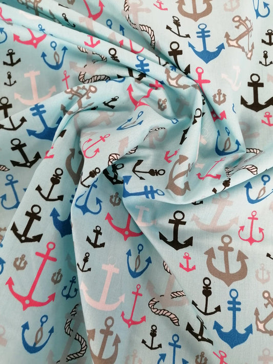 100% Organic Cotton - Blue/Pink/Grey - 45" Wide - Sold By The Metre