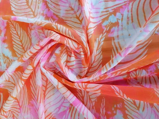 Chiffon Print - White/Orange/Pink - 58" Wide - Sold By The Metre