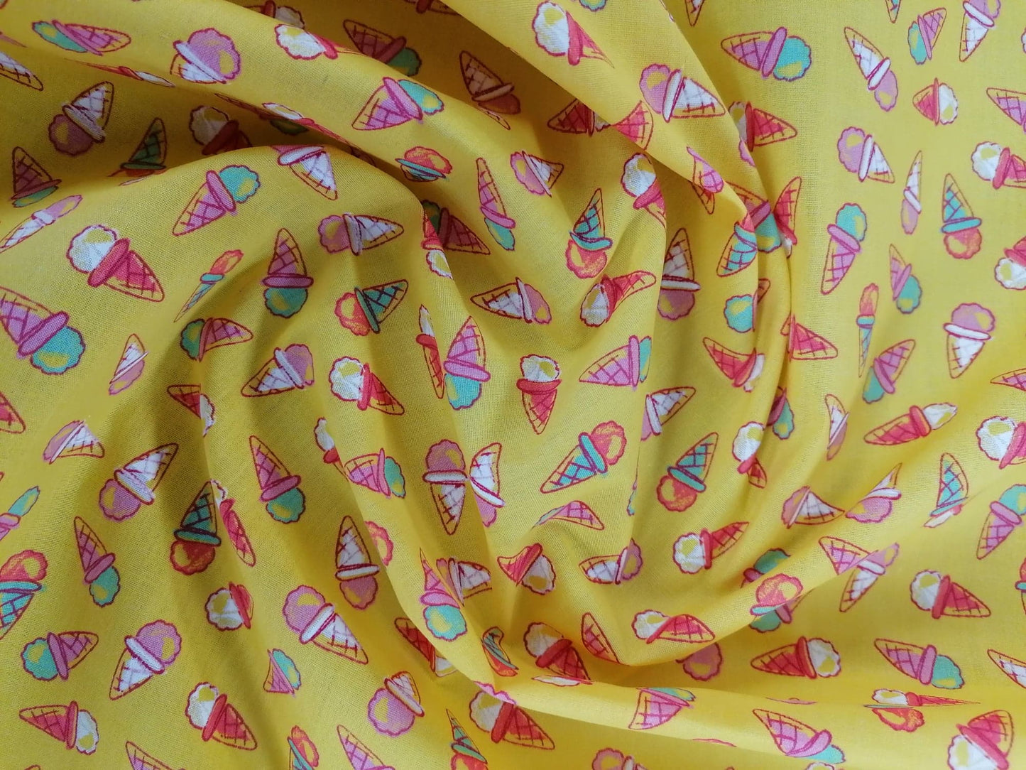 100% Cotton - Ice Creams - Yellow/Pink/Green - 45" Wide - Sold By The Metre