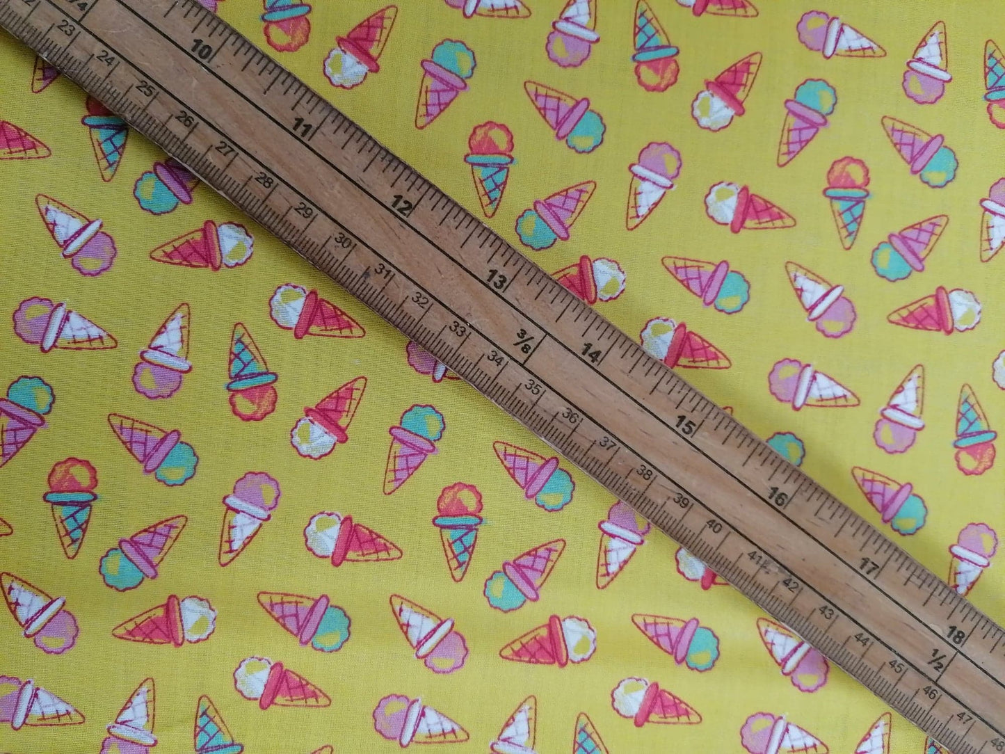 100% Cotton - Ice Creams - Yellow/Pink/Green - 45" Wide - Sold By The Metre
