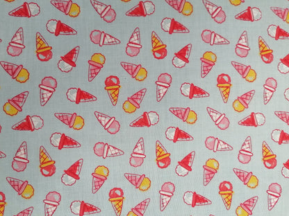100% Cotton - Ice Creams - Blue/Red/Yellow/Pink - 45" Wide - Sold By The Metre