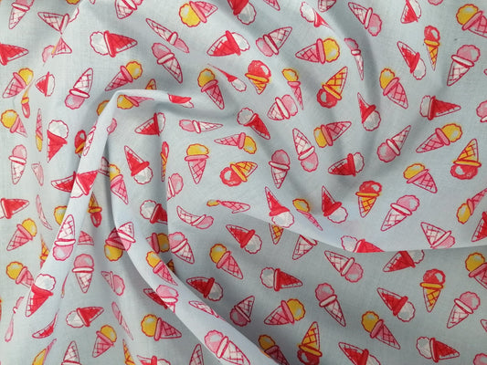 100% Cotton - Ice Creams - Blue/Red/Yellow/Pink - 45" Wide - Sold By The Metre