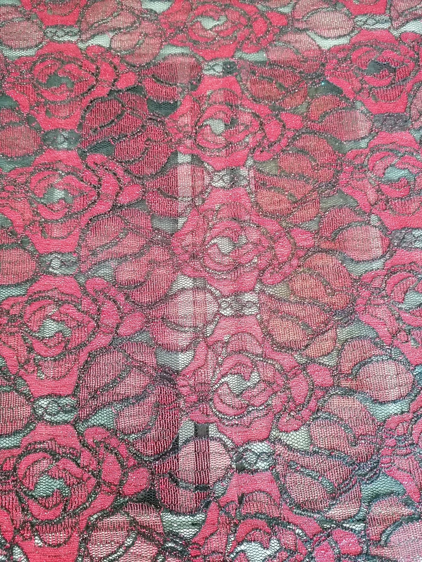 Lace - Black/Red - 46" Wide - Sold By The Metre