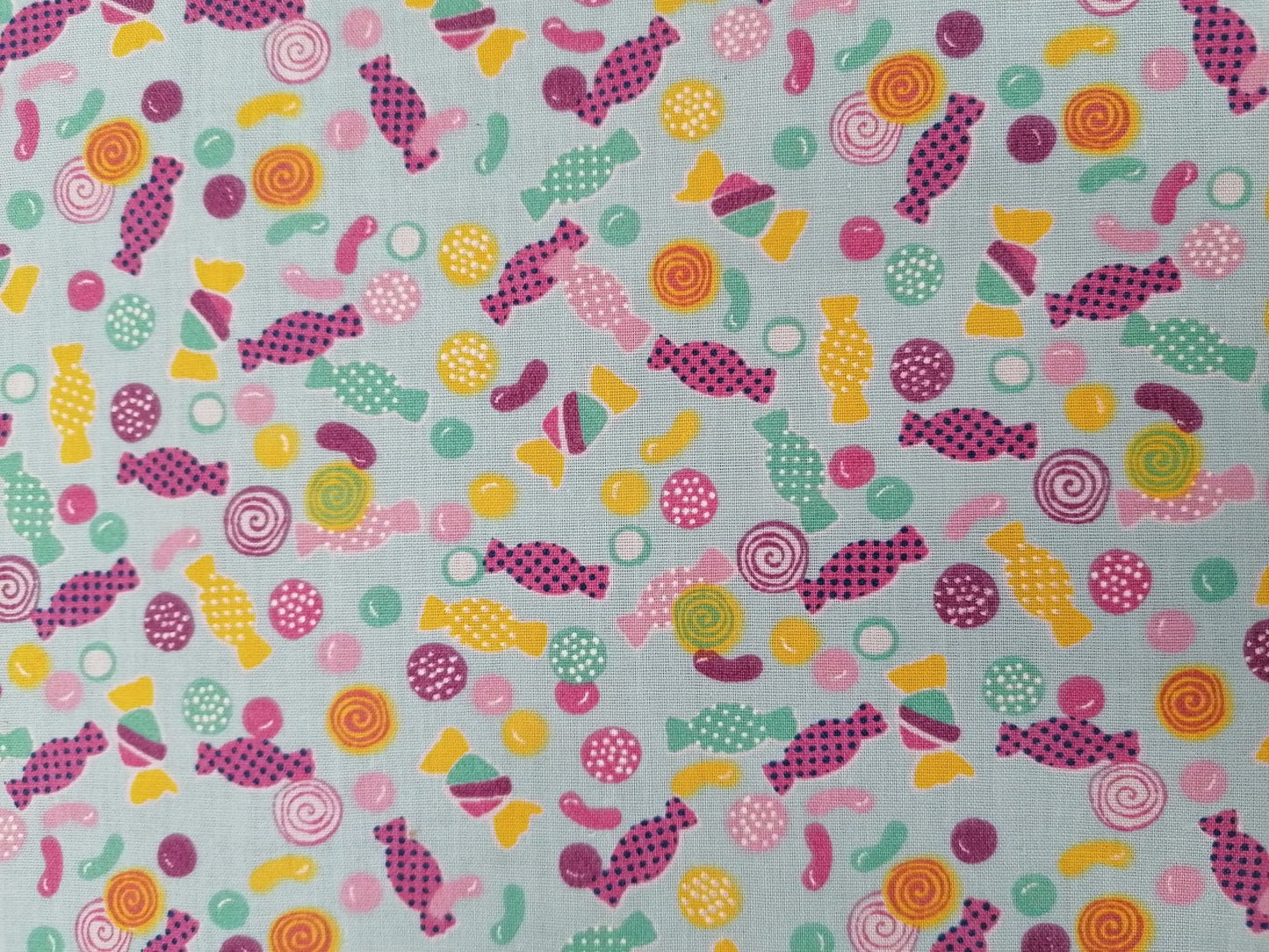 100% Cotton - Confectionery - Blue/Purple/Pink/Yellow - 45" Wide - Sold By The Metre
