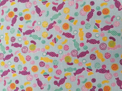100% Cotton - Confectionery - Blue/Purple/Pink/Yellow - 45" Wide - Sold By The Metre